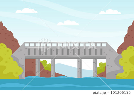 Metal Bridge as Road Over Water Connect Two Banks Vector Illustration Metal Bridge as Road Over Water Connect Two Banks Vector Illustration 101206156