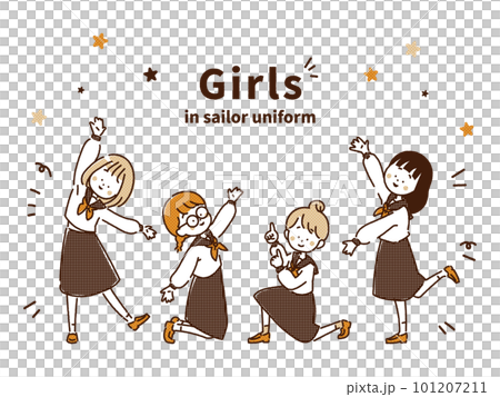 一個穿著水手服的女孩張開雙手擺姿勢的插圖 一個穿著水手服的女孩張開雙手擺姿勢的插圖 101207211