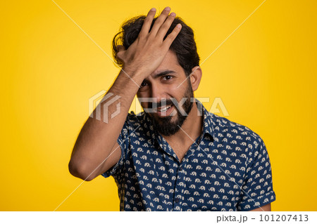 Bearded indian man loses becoming surprised by lottery results, bad fortune, loss, unlucky news Bearded indian man loses becoming surprised by lottery results, bad fortune, loss, unlucky news 101207413