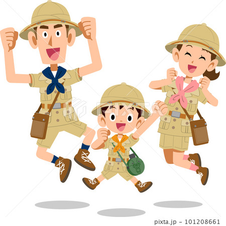 探検隊の服装でジャンプする家族 探検隊の服装でジャンプする家族 101208661