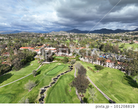 Aerial view of residential neighborhood surrounded by golf and valley during cloudy day in Rancho Bernardo Aerial view of residential neighborhood surrounded by golf and valley during cloudy day in Rancho Bernardo 101208819