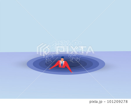 Depressed and business failure concept, men falling in a black hole for help signs warn of danger, signs warn of danger, out of a hole Vector illustration Depressed and business failure concept, men falling in a black hole for help signs warn of danger, signs warn of danger, out of a hole Vector illustration 101209278