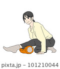 フォームローラーで左ふくらはぎをほぐす女性 101210044