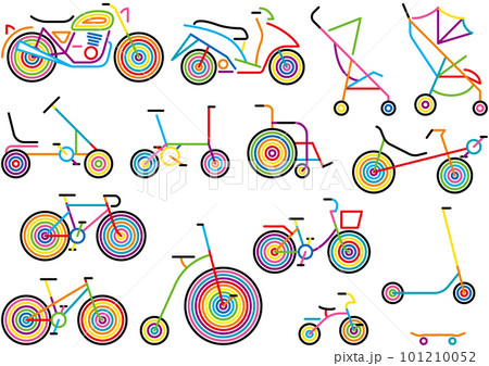 シンプルでカラフルなラインの自転車や車輪のある乗り物 101210052