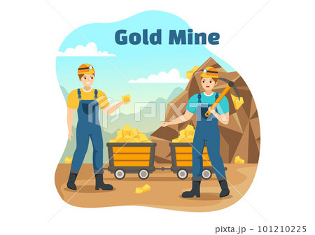 Gold Mine Illustration with Mining Industry Activity for Treasure, Pile of Coins, Jewelry and Gem in Flat Cartoon Hand Drawn Landing Page Templates Gold Mine Illustration with Mining Industry Activity for Treasure, Pile of Coins, Jewelry and Gem in Flat Cartoon Hand Drawn Landing Page Templates 101210225