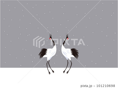 湿原の雪の中で求愛ダンスをする冬のタンチョウのつがい 101210698