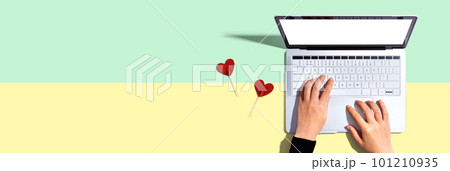 Laptop computer with heart cushions Laptop computer with heart cushions 101210935