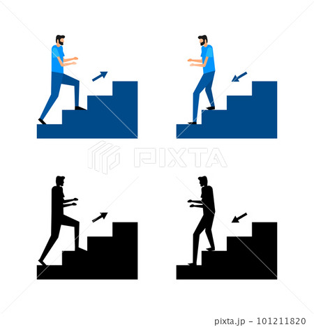 Man walking stairs, up and down movement. Emergency evacuation Man walking stairs, up and down movement. Emergency evacuation 101211820