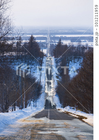 【北海道】冬の道東 天に続く道 101211959