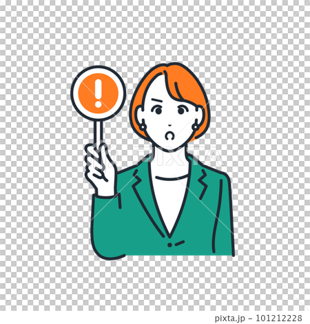 Simple vector illustration material of a young business woman with a warning tag 101212228