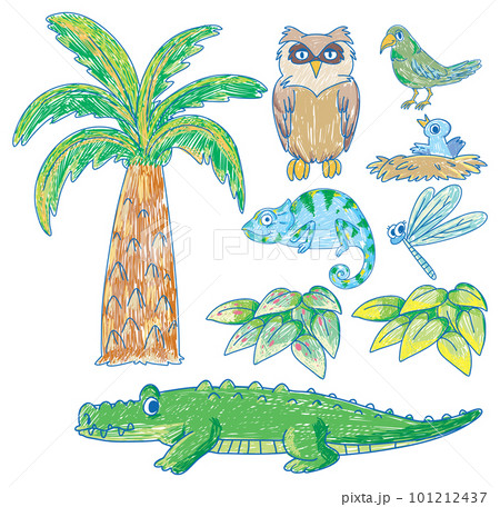 Simple children scribble of plants and animals 101212437