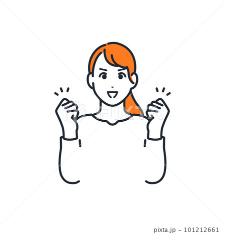 ガッツポーズをする若い女性のシンプルなベクターイラスト素材 101212661