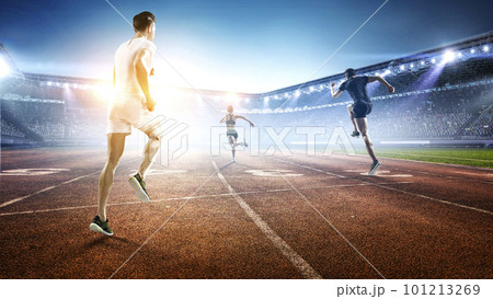 Man in sportwear running . Mixed media 101213269