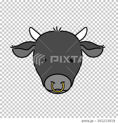 Illustration of a black cow face with sleepy eyes 101213819
