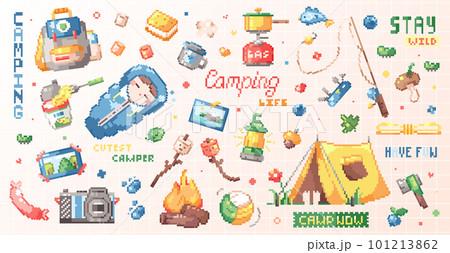 Backpack bag camp game pixel art Royalty Free Vector Image