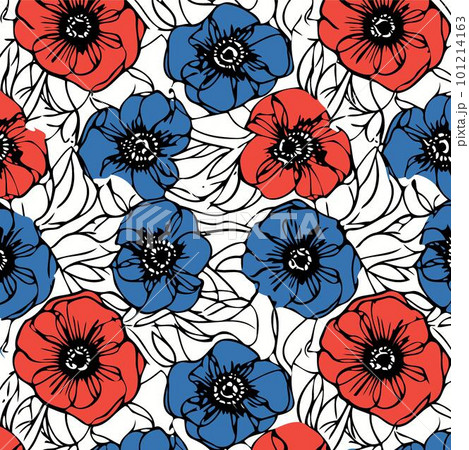 Background of red poppy flowers following the...のイラスト素材 [101214163] - PIXTA