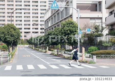 横断歩道を渡る女子高生 101214633