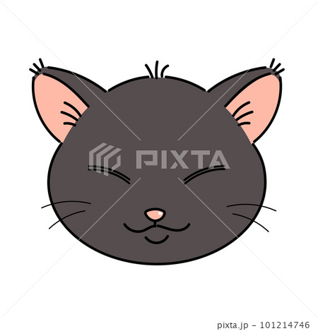 眠そうな目の黒猫の顔のイラスト 101214746