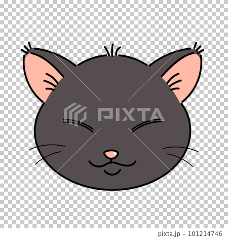 眠そうな目の黒猫の顔のイラスト 101214746
