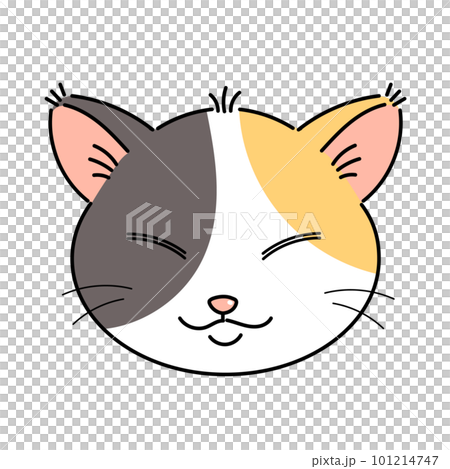 Illustration of a calico cat face with sleepy eyes Illustration of a calico cat face with sleepy eyes 101214747
