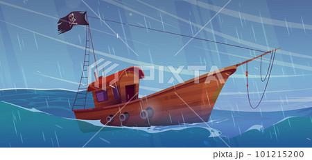 Pirate boat in storm wave sea nautical background Pirate boat in storm wave sea nautical background 101215200