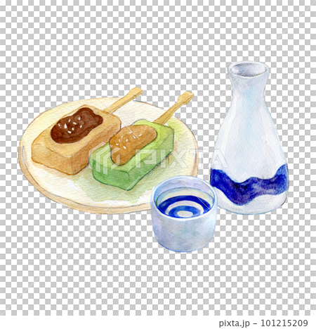 日本酒と生麩の田楽　晩酌セット　水彩イラスト 101215209