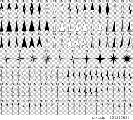 モノクロの方角アイコン・コンパス（方位磁石）のセット 101215622