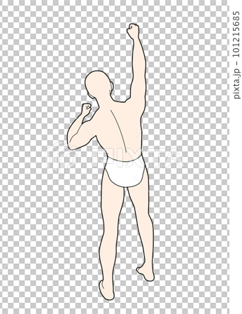 一個以膽量姿勢歡欣鼓舞的戰士的後視圖 101215685