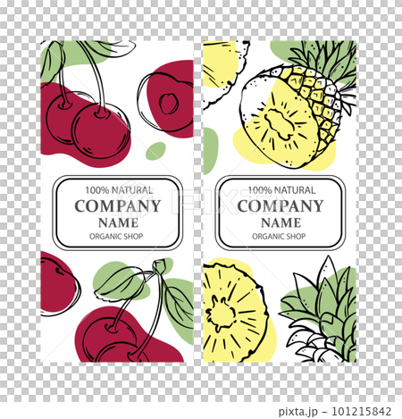 CHERRY AND PINEAPPLE Label Templates Design Of Stickers For Shop Of Tropical Organic Natural Fresh Juicy Fruits And Dessert Drinks In Vintage Vector Collection 101215842