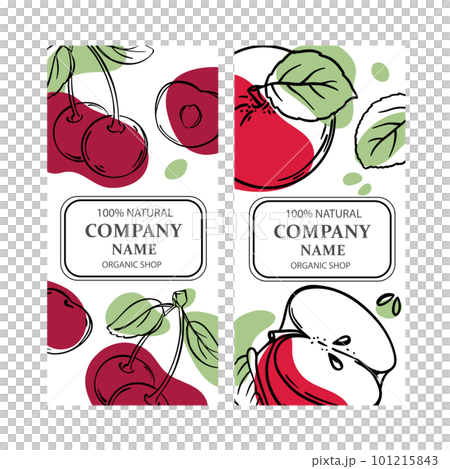 CHERRY AND RED APPLE Label Templates Design Of Stickers For Shop Of Tropical Organic Natural Fresh Juicy Fruits And Dessert Drinks In Vintage Vector Collection 101215843