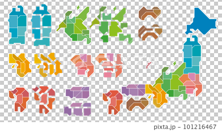 Map of Japan Color-coded prefectures Illustration white background Map of Japan Color-coded prefectures Illustration white background 101216467