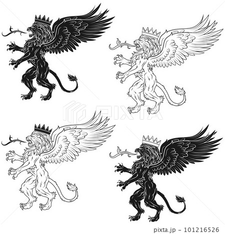 winged rampant lion vector with crown 101216526