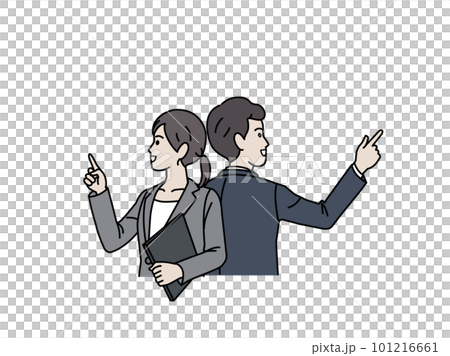 左右に指を差すスーツ姿の男女、ビジネスパーソンのイラスト 左右に指を差すスーツ姿の男女、ビジネスパーソンのイラスト 101216661