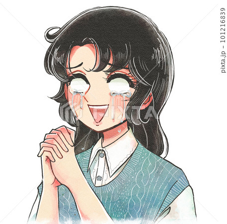白眼をむいて号泣する、レトロな少女まんが風の女性 白眼をむいて号泣する、レトロな少女まんが風の女性 101216839
