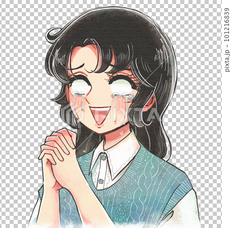 白眼をむいて号泣する、レトロな少女まんが風の女性 白眼をむいて号泣する、レトロな少女まんが風の女性 101216839