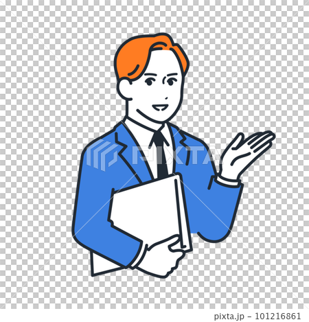 一個穿著西裝的年輕人拿著文件和引導的簡單矢量插畫素材 一個穿著西裝的年輕人拿著文件和引導的簡單矢量插畫素材 101216861