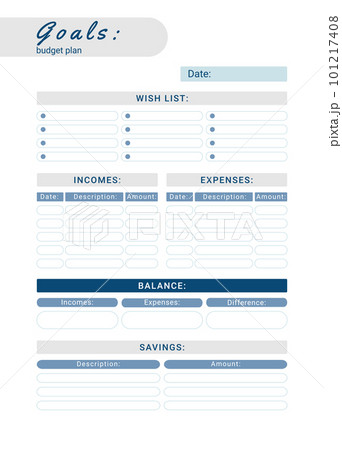 Goals of personal monthly budget planner, vector illustration Goals of personal monthly budget planner, vector illustration 101217408
