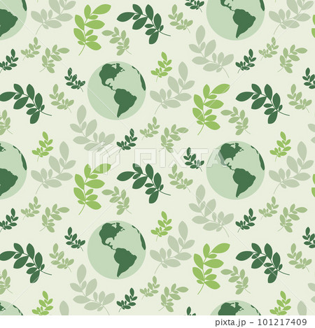 Earth day seamless pattern. International Mother Earth Day. Ecology with globe Earth, and leaves. Vector illustration 101217409