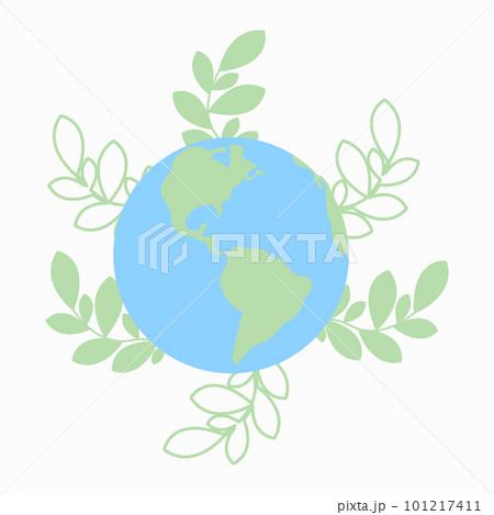 Vector illustration of Earth globe with green leaves, recycle leaves. Concept of World Environment Day, save the Earth, Earth day 101217411