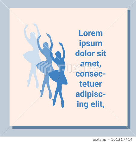 Theatre ticket design. Ballet flyer template. Ballerina silhouette in the tutu and pointe shoe with butterfly. Blue card design. Vector illustration 101217414