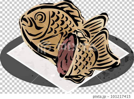 たい焼き　水彩　墨絵　手描き　スイーツ　和菓子　食べ物　おやつ　イラスト素材 101217415