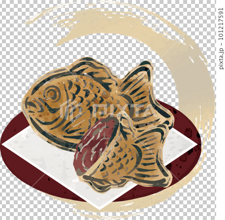 鯛魚燒水彩水墨畫手繪糖果日式糕點食品小吃插畫素材 101217591