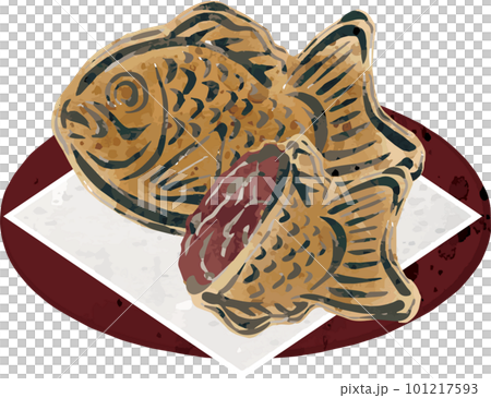 鯛魚燒水彩水墨畫手繪糖果日式糕點食品小吃插畫素材 101217593