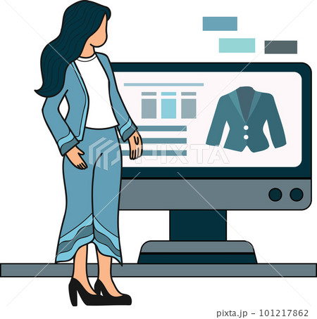 Female office worker shopping online from smartphone illustration in doodle style Female office worker shopping online from smartphone illustration in doodle style 101217862