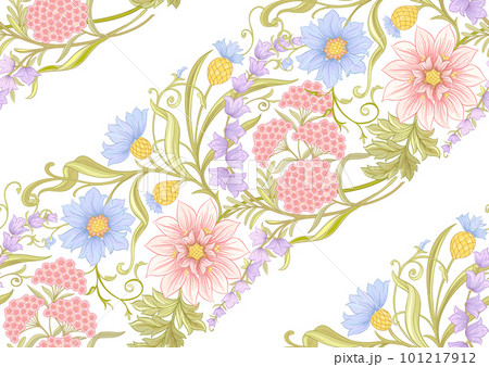 Decorative flowers and leaves in art nouveau style 101217912