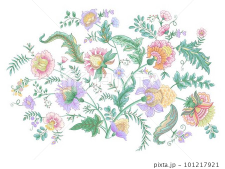 Fantasy flowers in retro, vintage, jacobean embroidery style. 101217921