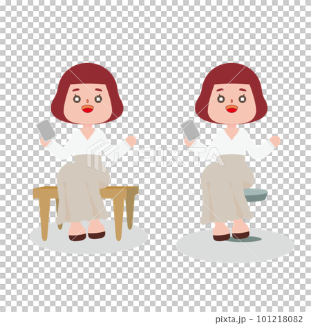 スマホを持った若い女性が椅子に座る 101218082