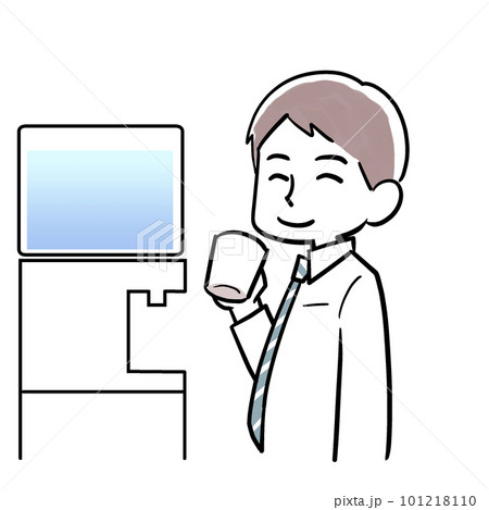 ウォーターサーバーでコーヒーを飲む男性 101218110