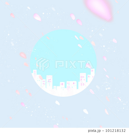 都市の街並みと舞う桜の背景　青空 101218132