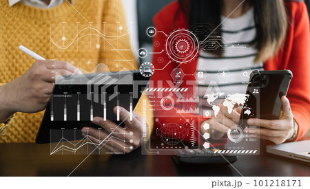 Business team meeting present.professional investor working with new startup project. Finance managers task.Digital tablet laptop computer design smart phone. 101218171